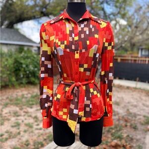 2000s Y2K Bebe Abstract Button Down Blouse Top